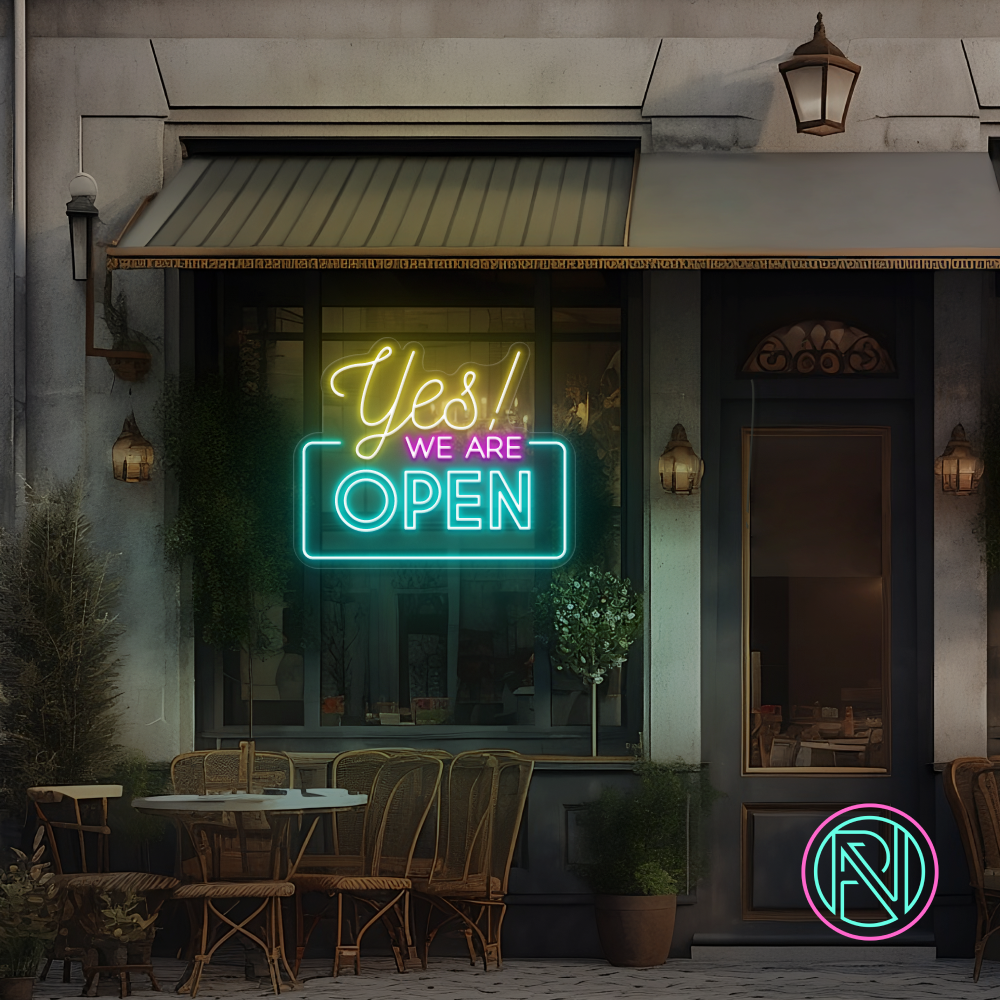 "Yes! WE ARE OPEN" Led Neonskilt - Bestilling!