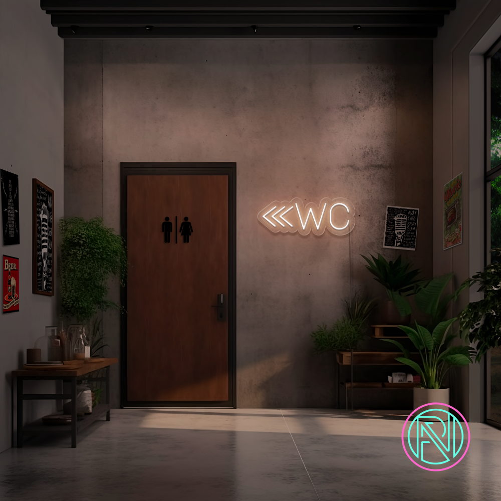 "WC m pil" Led neonskilt. Bestilling! 14 farger